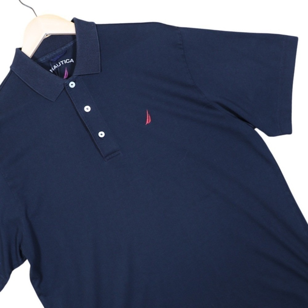 Nautica Mens Black Short Sleeve Pima‎ Cotton Polo Shirt Red Sailboat Logo Size M